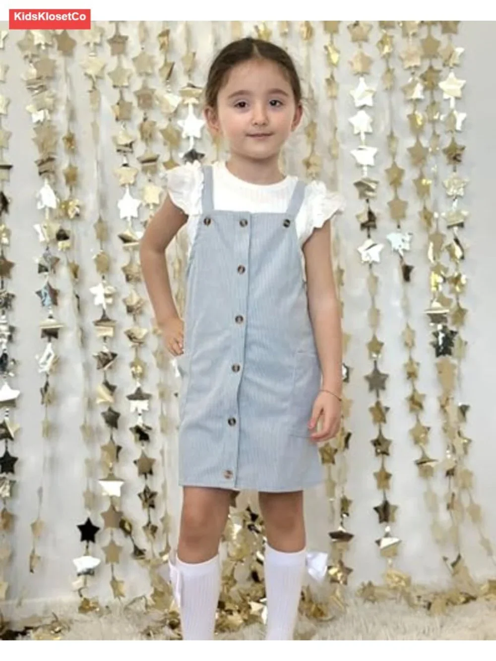 Toddler Girl Corduroy Button Down Overall Dress Set with Ruffle Sleeve Top